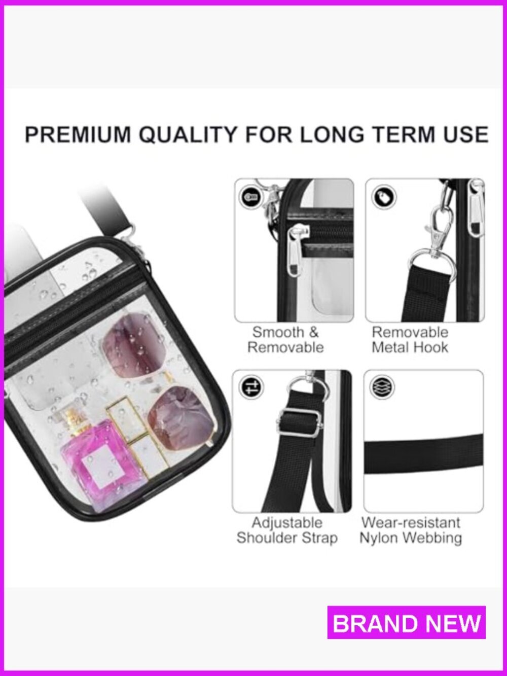Clear Crossbody Bag Stadium Approved PVC Concerts Festivals Events Zip Closure - Picture 6 of 6